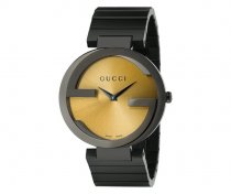 Gucci Men's YA133202 'Grammy XL Interlocking' Yellow Dial Black Leather Strap Gucci Men's YA133202 'Grammy XL Interlocking' Yellow Dial Black Leather Strap